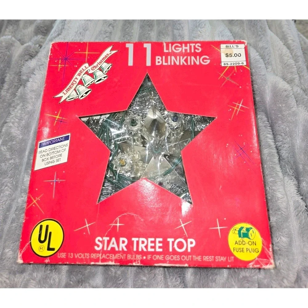 Vintage Star Christmas Tree Aluminum Tinsel Starburst Topper Multicolor Lights